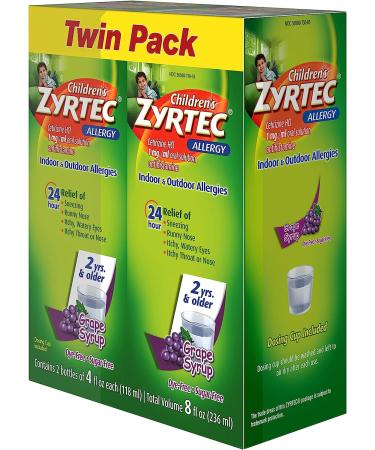 Zyrtec 24 Hr Children's Allergy Syrup - Sugar-Free Grape - Twin Pack 4 fl. oz - Buy Online on GoSupps.com