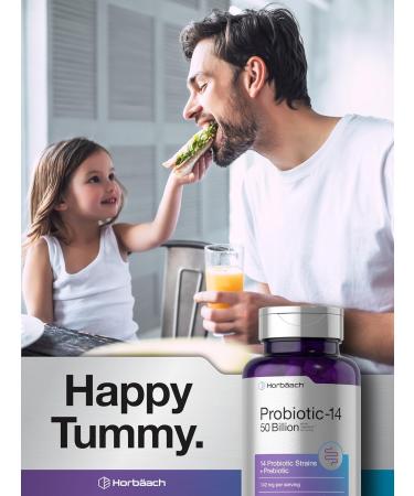 Horbaach Probiotics for Women and Men | 60 Capsules | 14 Probiotic Strains with Prebiotic | 50 Billion Active Organisms | Non-GMO & Gluten Free Supplement - Buy Online on GoSupps.com