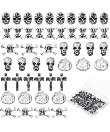 90 Pieces 3D Nail Charms Skull Charms Pumpkin Cross Skeleton Shape Nail Charm Halloween Metal Vintage Nail Charm Nail Design Jewelry Decor Halloween Nail Glitters for DIY Nail Cellphone Decoration
