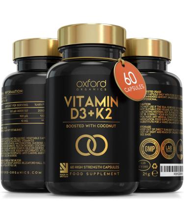 Vitamin D3 K2 Capsules - 4000 IU Vitamin D & 100mcg Vitamin K MK7 - Boosted with Coconut MCTs for Absorption | 60 High Strength Vitamin D and K2 Capsules | 2 Month Supply | UK Made & Vegetarian 60 count (Pack of 1)