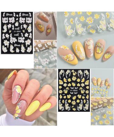 Baoximong 5D Embossed Spring Nail Decals - Self-Adhesive Yellow Pink White Kapok Camellia Design for Women - Buy Online on GoSupps.com