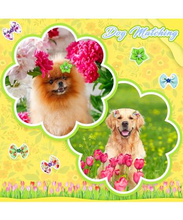 100Pcs/50Pairs Floral Dog Bows for Spring & Summer | Easter Dog Grooming Accessories for Puppy/Cat| Holiday Pet Hair Bands - Buy Online on GoSupps.com