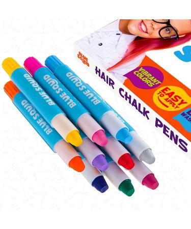 Blue Squid Hair Chalk Pens for Girls - 10 Vibrant Temporary Colors, Washable Hair Dye Crayons - Perfect Birthday Gift and Hair Accessories for Kids Ages 6-12 - Buy Online on GoSupps.com