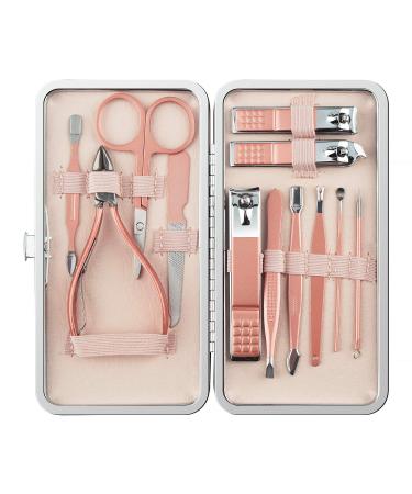 leiwo Manicure Set ,Pedicure Kit Nail Scissors Stainless Steel Professional Toenails Cuticle Cutter Clipper Fingernails Grooming Kit with Pink Leather Travel Case (12pcs Pink)