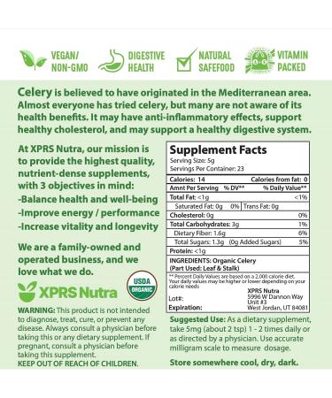XPRS Nutra Organic Celery Powder - Antioxidant Rich Fresh Powder - 4oz Pack - Vegan Friendly - Buy Online on GoSupps.com
