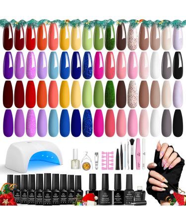 Beetles 52 Pcs Gel Nail Polish Kit with UV LED Light Starter Kit Soak Off 32 Colors Brownnails Glitter Christmas Gel Polish Set with Base Top Coat 36W Nail Dryer Building Gel Blomming Gel Nail Art Dreaming Neverland
