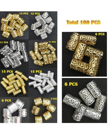 Flosius 100 PCS Iron Dreadlock Beads - Braiding Hair Jewelry for Women - Gold & Silver Hair Accessories - Adjustable Hair Rings and Clips - Buy Online on GoSupps.com