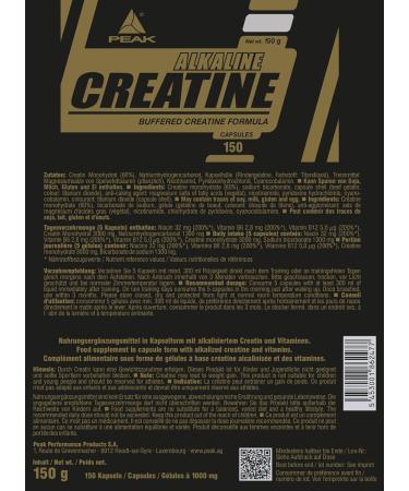 Peak Creatine Alkaline - 150 Capsules | 30 Portions | Acid Buffer for Muscle Building & Strength | High Bioavailability - Buy Online on GoSupps.com