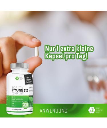 Buy Vitamin B12 Complex with Folic Acid B6 & C - 200 Vegan Capsules - High-Dose Organic Chlorella No Additives - Made in Germany - Buy Online on GoSupps.com