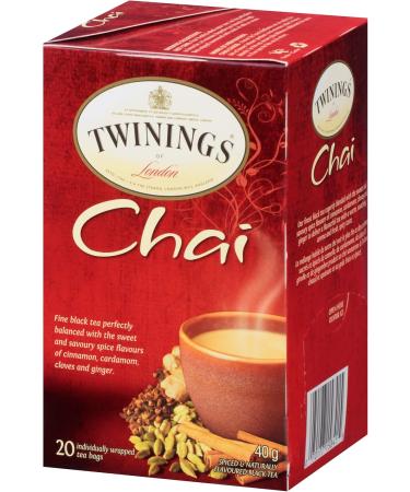 Twinings Chai Individually Wrapped Tea Bags | Sweet & Savoury Cinnamon Cardamom Cloves & Ginger | 20 Count (Pack of 6) | Enjoy Hot or Iced Chai 20 Count (Pack of 6) - Buy Online on GoSupps.com