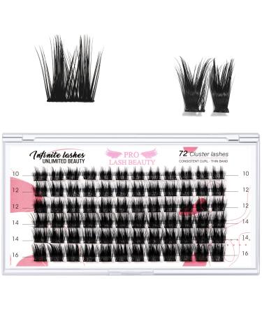 Lash Clusters 72 Pcs Individual Cluster Lashes DIY Lash Extension 10-16mm Eyelash Clusters Volume Wispy Lashes Super Thin Band Reusable Soft & Comfortable(Cheery D-10-16mix) 10-16 mix Cheery
