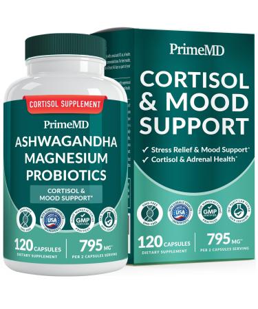 5-in-1 Cortisol Supplement for Women and Men with Ashwagandha for Calmness Focus and Adrenal Support Supplements with Shilajit Extract Magnesium Glycinate Probiotics (120 ct) (Pack of 1) 120 Count (Pack of 1)