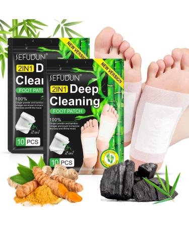 2-in-1 Detox Foot Pads  20Pcs Ginger Foot Pads Detox  Deep Cleansing Foot Pads  Natural Bamboo Vinegar Ginger Powder Foot Pads for Relieve Stress  Improve Sleep and Remove Dampness