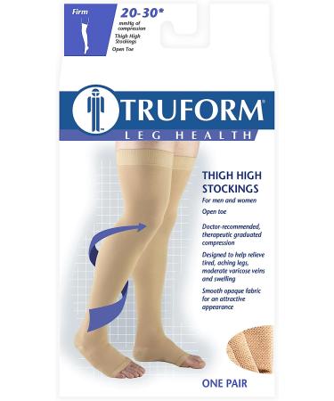 Truform 20-30 mmHg Compression Stockings - Thigh High Dot-Top, Open Toe - Beige, Medium (1 Pair) - Buy Online on GoSupps.com