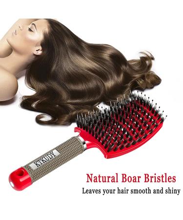 KTKUDY Detangling Brush with Boar Bristles for Women, Men & Kids - Curved Vented Design for Speed Drying - Red & White - Buy Online on GoSupps.com