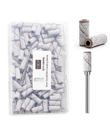 100pcs Nail Drill Bits Small Sanding Bands with Upgrade 3.1mm Mandrel Bit 180 Fine Grit Nail File Sanding Bands for Acrylic Nails Gel Removing Shaping Manicures and Pedicure(Zebra 180 Grit) 180 Grit Zebra