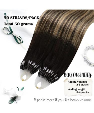 Moresoo Microring Hair Extensions - Real Hair 1g Cold Fusion Invisible Micro Loop Black to Brown with Caramel Blonde 35cm 50g #1B/3/27 - Buy Online on GoSupps.com
