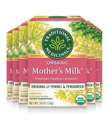 Traditional Medicinals Organic Mother's Milk Women's Tea, Promotes Healthy Lactation, 16 Tea Bags (Pack of 6) Mother's Milk 16 Count (Pack of 6)