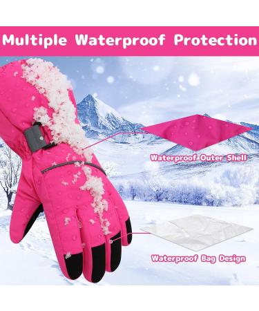 Olreco Kids Snow Gloves - Waterproof Winter Ski Gloves for Boys & Girls (7-10 Years) - Rose - Buy Online on GoSupps.com