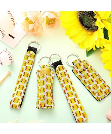 Hicarer Softball Baseball Lipstick Holder Keychain Lanyard Set - 20 Pieces | Neoprene Wristlet for Girls | Yellow Lipstick Sleeve Pouch | Sports Theme Lip Balm Holder - Buy Online on GoSupps.com