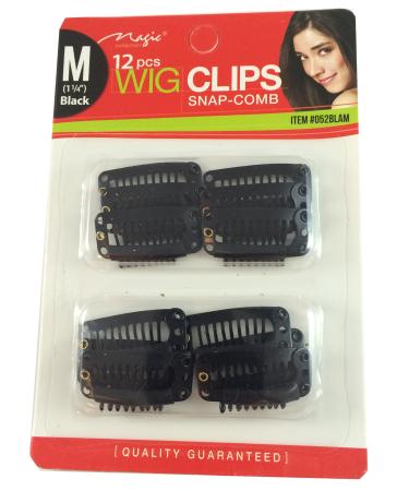 12 pcs Wig Clips Snap Comb 1 1/4 Medium (Black) Medium (1 1/4) Black