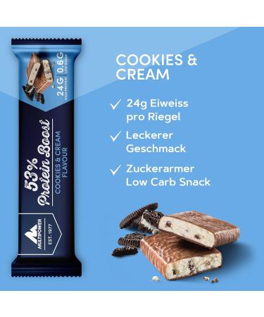 Multipower 53% Protein Boost - High-Quality 45g Protein Bar Cookies & Cream | 24g Protein Only 1.3g Sugar | International Shipping Available - Buy Online on GoSupps.com