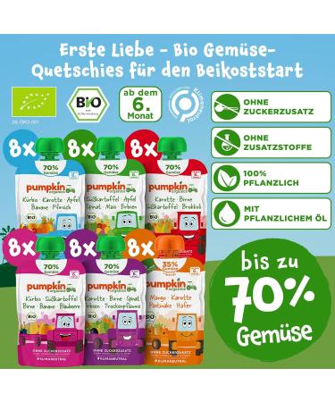 Pumpkin Organics First Love Organic Baby Food - 48 Pack 100g Squeeze Pouches - No Added Sugar - Vegetarian - Ideal for Babies 6+ Months - Buy Online on GoSupps.com