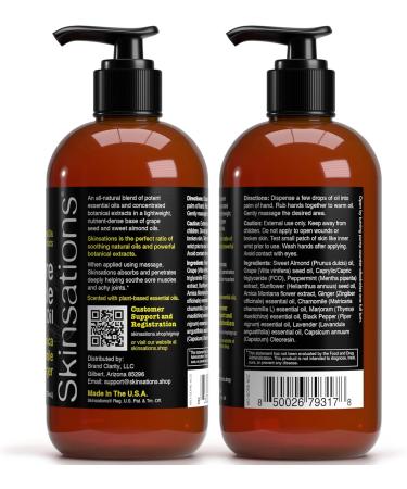 Skinsations Sore Muscle Massage Oil | Organic Arnica Montana Blend with Chamomile Ginger & Peppermint - Naturally Warming Relief - Buy Online on GoSupps.com