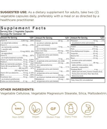 Solgar Formula VM-75 - 120 Vegetable Capsules - Vitamin A, B6, B12, C, D, E - Biotin, Magnesium, Calcium, Copper, Iron, Zinc, Folic Acid, Niacin - Non-GMO, Vegan, Gluten Free - 60 Servings - Buy Online on GoSupps.com