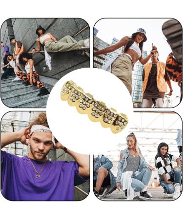 Gold Plated Hiphop Tooth Grillz Caps with Rhinestones Gold Plated Grillz Teeth - Copper Plated Gold Tooth Caps for Cosplay Costumes Portable Mouth Grillz Lower Teeth - Buy Online on GoSupps.com