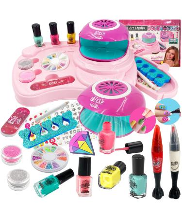 Nail Polish Kit for Girls Ages 7-12  Kids Nail Kit Nail Art Salon Set with Nail Dryer  Nail Pens  Non-Toxic Peelable Glitter Nail Polish  Storage Desk  Manicure Decoration Studio for Spa Party Birthday Gift Nail Polish w...