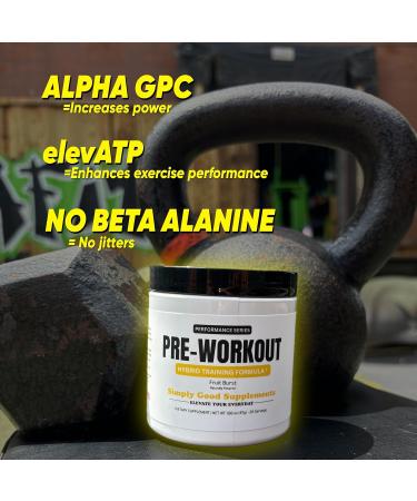 Hybrid Pre Workout Powder Supplement | 250mg Caffeine | Alpha GPC | No Jitters | Energy, Focus, Power, Endurance | for Men & Women | Tried & True Ingredients | 20 Servings - Buy Online on GoSupps.com