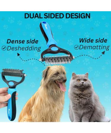 Candure Dematting Comb for Dog and Cat - Double Sided Deshedding Tool for Small, Medium & Large Dogs - Removes Knots and Tangled Hair - Blue - Buy Online on GoSupps.com