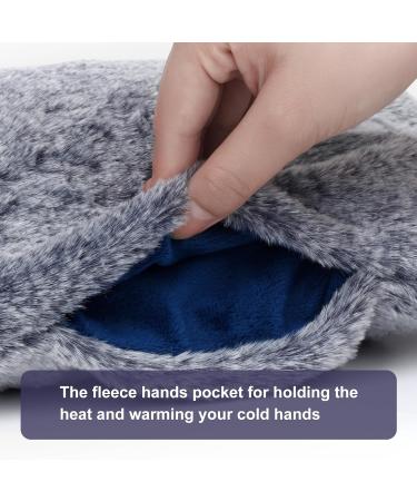 OWOZOI Hand-in Pocket Hot Water Bottle 2L Large Capacity with Soft Furry Cover - Pain Relief and Hand Warmer for Women, Children, and Elderly - Navy - Buy Online on GoSupps.com