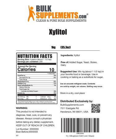 BulkSupplements Xylitol Powder - Natural Sugar Substitute for Baking & Cooking - Gluten Free - 1kg (2.2 lbs) - Buy Online on GoSupps.com