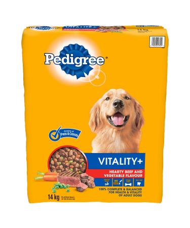 PEDIGREE VITALITY+ Adult Dry Dog Food Hearty Beef and Vegetable Flavour 14kg Bag Beef Beef & Vegetable 14 kg (Pack of 1)