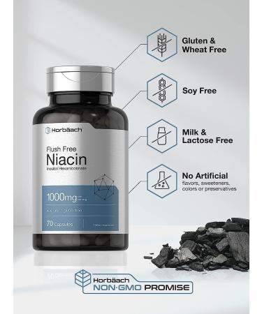 Niacin 1000mg Capsules | Flush Free with Inositol Hexanicotinate | Non-GMO and Gluten Free | 70 Count by Horbaach - Buy Online on GoSupps.com