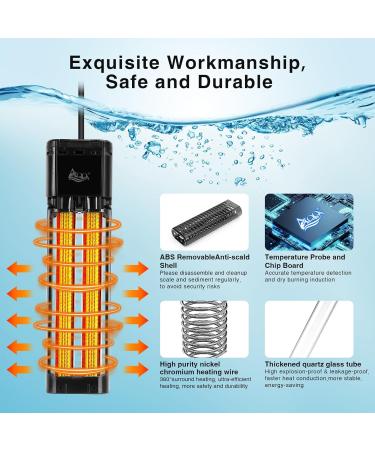 Buy AQQA Aquarium Heater 300W/500W/800W/1000W/1200W - LED Display & Over-Temperature Protection for Salt & Freshwater Fish - Ideal for 600-1200L Aquariums - Buy Online on GoSupps.com
