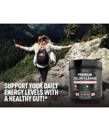 Psyllium Husk Powder Colon Cleanser - Strawberry Flavor | Supports Healthy Digestion, Detox & Weight Management | 100 Servings - Buy Online on GoSupps.com