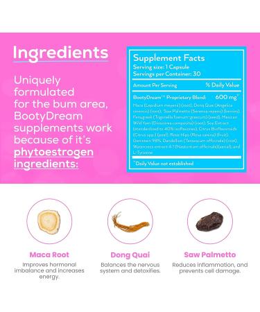 Gluteboost BootyDream Glute Supplement - Women's Nutritional Caplets for Skin Hydration - Natural Nourishment with Maca Root, Saw Palmetto, Rose Hips & Dong Quai - 30 Capsules - Buy Online on GoSupps.com