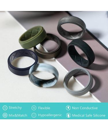 Zollen Breathable Men's Silicone Wedding Ring Bands for Sports - Black, Metal Dark Grey, Silver, Bronze, Marble, Army Green, Dark Blue - Size 12 (21.3mm) - Buy Online on GoSupps.com
