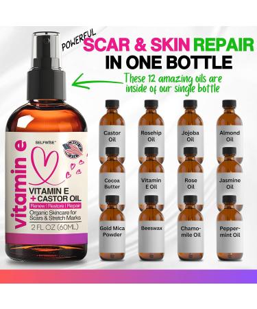 Organic Vitamin E Oil for Scars Stretch Marks Wrinkles & Cellulite - Natural Hydrating Skincare with Castor Rosehip & Jojoba - Face & Body Treatment - Buy Online on GoSupps.com