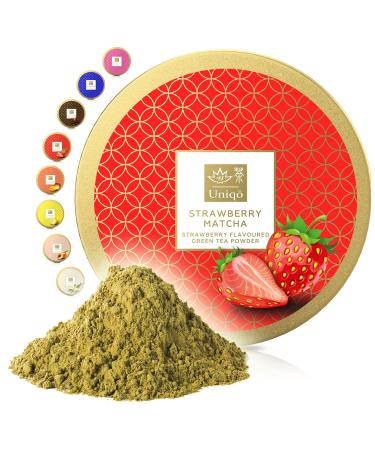 TEA Uniqo - Strawberry Matcha powder - ideal for ice cream latte shakes for baking cooking or drinking pure - green tea powder with strawberries taste 100% naturally in re -lockable can strawberry Matcha