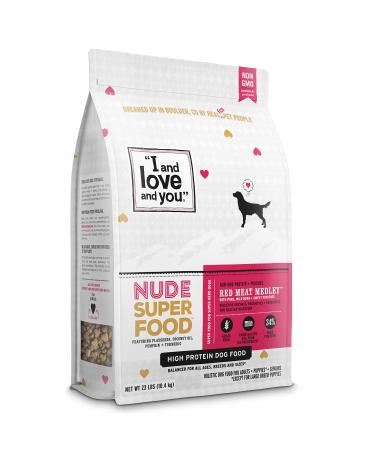 "I and love and you" Nude Superfood Dry Dog Food - Grain Free Kibble, Prebiotics & Probiotics & Digestive Enzymes for Large and Small Dogs (Variety of Flavors) Red Meat Medley 23 Pound (Pack of 1)