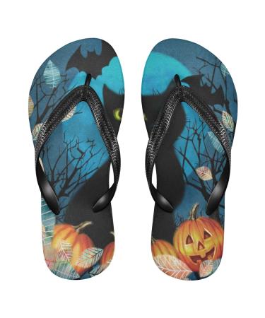 Mnsruu Halloween Cat Kitten Maple Leaf Flip Flops Flip Sandals Home Slippers Hotel Spa Bedroom Travel L for Men Women