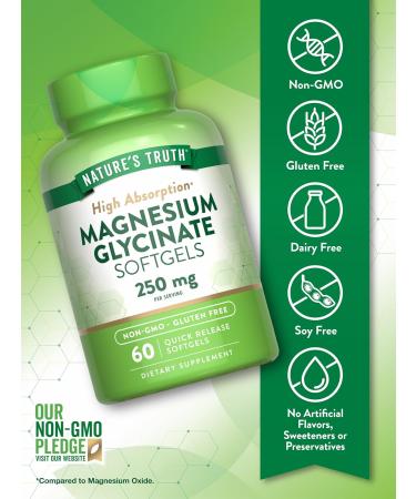 Nature's Truth Magnesium Glycinate 250mg | 60 Softgels | High Absorption | Non-GMO & Gluten Free Mineral Supplement - Buy Online on GoSupps.com