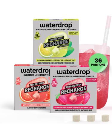 waterdrop Microlyte Mix lectrolytes sans sucre pour hydratation sport 36 cubes de boisson avec magn sium calcium zinc et sodium Ar mes Fraise Pamplemousse & Citron-Menthe rafra chissants Fraise pamplemousse et citron-menthe
