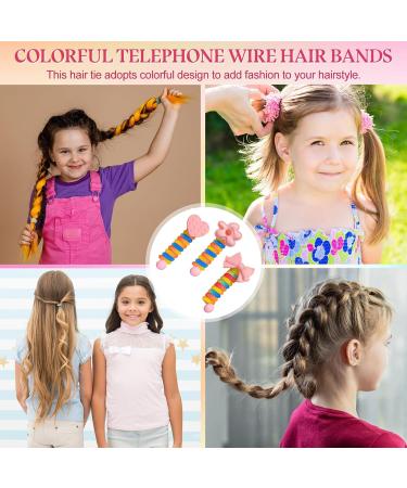 Nayyana 3 Pieces Braided Telephone Wire Hair Bands with Bow Telephone Cable Straight Spiral Hair Scrunchies for Girls Phone Cable Hair Bands with Flowers - Buy Online on GoSupps.com