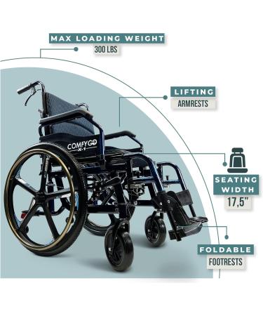 X-1 Special Edition ComfyGO Manual Wheelchair | Ultra-Light Quick-Detach Wheels | Comfortable Cushioning | Durable Aircraft-Grade Frame | User & Caregiver Brakes - (Blue Special Edition) Blue Special Edition - Buy Online on GoSupps.com