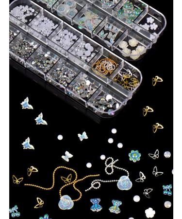 Spearlcable 3D Flowers Nail Charms Set - Butterfly Nail Jewelry & Rhinestones for Acrylic Nail Art - Buy Online on GoSupps.com